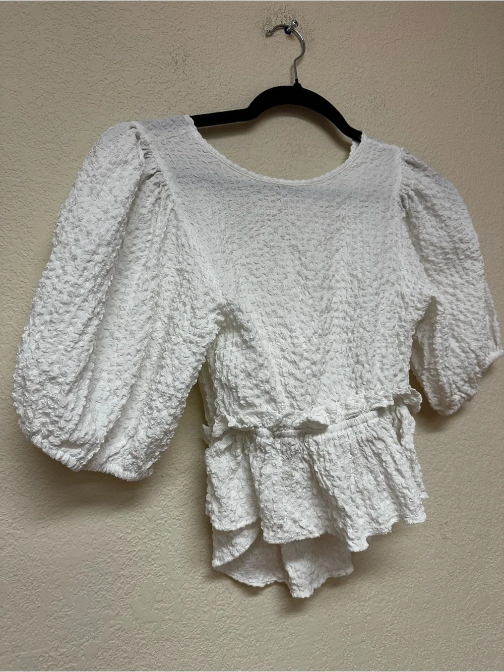 Free People White Textured Tie-Back Crop Top